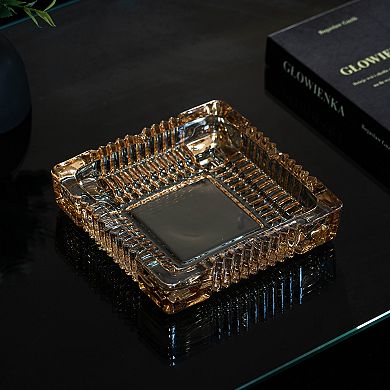 Basicwise Luxury Large Glass Ashtray with 4 Slots for Cigarettes and Cigars, Design for Men