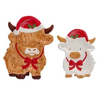 10 Strawberry Street Highland Cow Holiday Serving Platter Set of 2