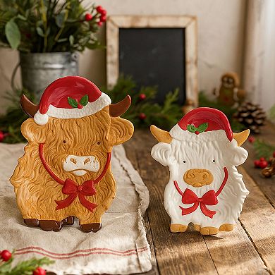 10 Strawberry Street Highland Cow Holiday Serving Platter Set of 2