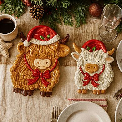 10 Strawberry Street Highland Cow Holiday Serving Platter Set of 2