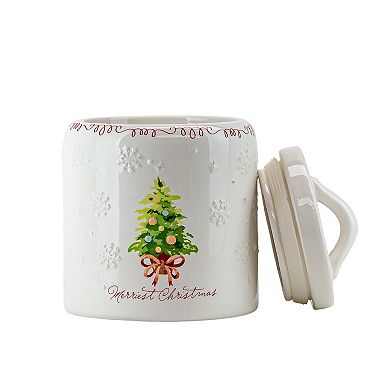 10 Strawberry Street Set of 2 Ceramic Holiday Canisters with Embossed Details