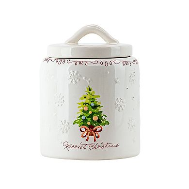10 Strawberry Street Set of 2 Ceramic Holiday Canisters with Embossed Details
