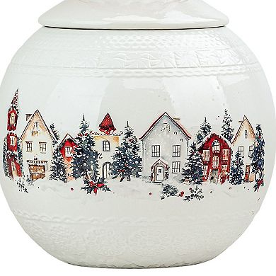 10 Strawberry Street Winter Village Scene Ceramic Canister