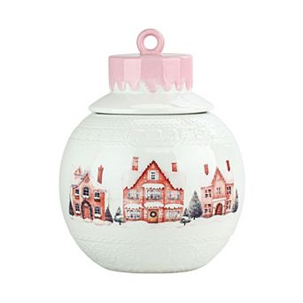 10 Strawberry Street Winter Village Scene Ceramic Canister