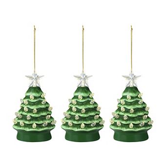 Mr Christmas 3 pc Ceramic Christmas Tree Ornament Set with Clear White Bulbs