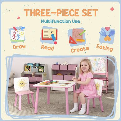 Qaba 3-Piece Toddler Table and Chair Set for Boys and Girls Aged 3-8