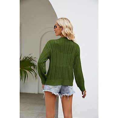 Womens Long Sleeve Cardigan Sweater Soft Button Down Knit V Neck Fitted Casual Winter Tops Knitwear