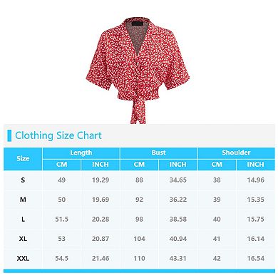 Women Crop Tops V Neck Short Tops Summer Floral T Shirt Bowknot Tops