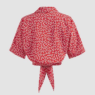 Women Crop Tops V Neck Short Tops Summer Floral T Shirt Bowknot Tops