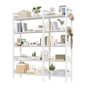 Corner Bookshelf, 5 tier Bookshelves with 4 Hooks, Convertible Bookshelf