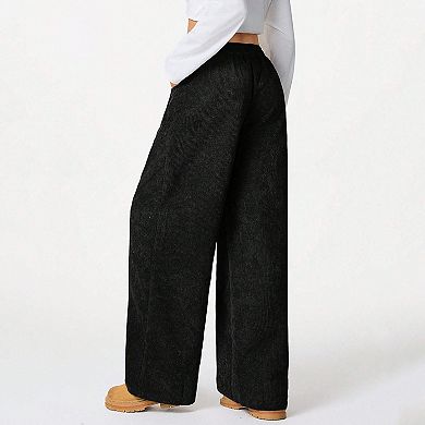Women's Baggy Elastic High Waisted Pants Wide Leg Slacks Loose Fit Drawstring Trousers with Pockets