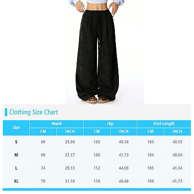 Women's Baggy Elastic High Waisted Pants Wide Leg Slacks Loose Fit Drawstring Trousers with Pockets