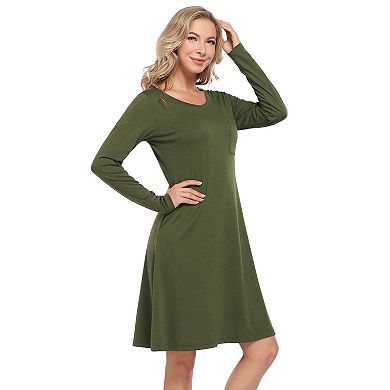 Women's Basic V-Neck Long Sleeve Dress Solid Color Slim Fit Stretch Knit Tunic