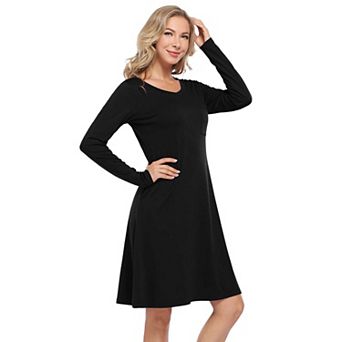 Women's Basic V-Neck Long Sleeve Dress Solid Color Slim Fit Stretch Knit Tunic