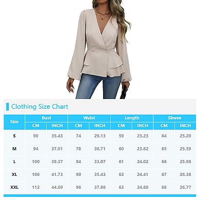 Women's Double Ruffle Hem Shirts V-Neck Long Sleeve Solid Blouse Shirt Trendy Tops