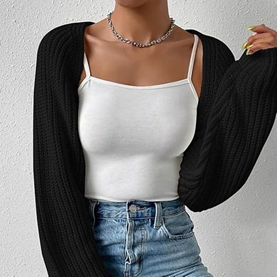 Women's Long Sleeve Open Front Knitted Crop Cardigan Drop Shoulder Knit Bolero Shrug Sweater