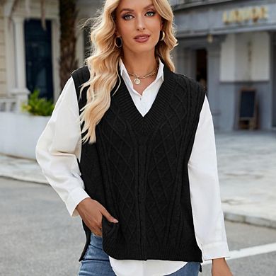 Sweater Vest for Women V Neck Sleeveless Knit Solid Casual Ribbed Preppy Pullover Tops
