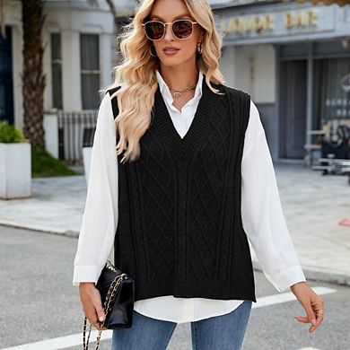 Sweater Vest for Women V Neck Sleeveless Knit Solid Casual Ribbed Preppy Pullover Tops