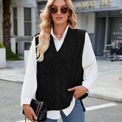 Sweater Vest for Women V Neck Sleeveless Knit Solid Casual Ribbed Preppy Pullover Tops