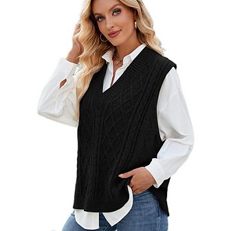 Sweater Vest for Women V Neck Sleeveless Knit Solid Casual Ribbed Preppy Pullover Tops