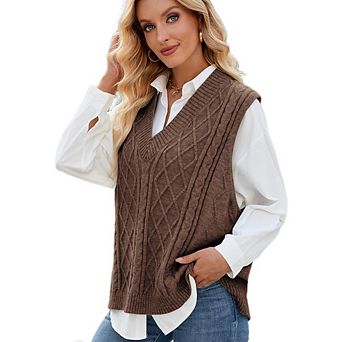 Sweater Vest for Women V Neck Sleeveless Knit Solid Casual Ribbed Preppy Pullover Tops
