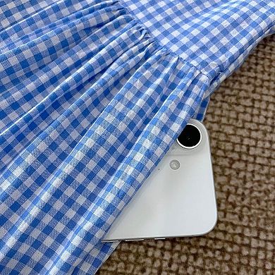 Women's Shirt Dress 3/4 Sleeve Button Down V Neck Plaid Casual Loose Flowy Midi Dresses