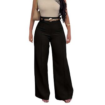 Women Wide Leg Pants Dressy Business Casual High Waisted Straight Leg Work Office Trousers Slacks