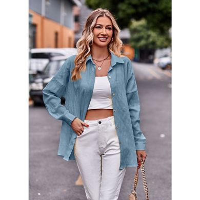 Womens Oversized Button Down Shirts Casual Loose Long Sleeve Solid Lapel Long Blouses Tops