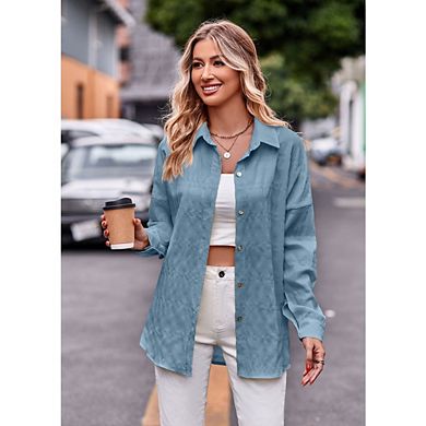 Womens Oversized Button Down Shirts Casual Loose Long Sleeve Solid Lapel Long Blouses Tops