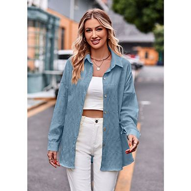 Womens Oversized Button Down Shirts Casual Loose Long Sleeve Solid Lapel Long Blouses Tops
