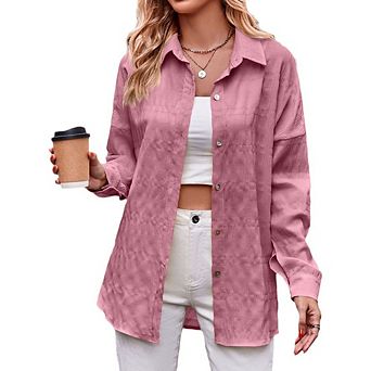 Womens Oversized Button Down Shirts Casual Loose Long Sleeve Solid Lapel Long Blouses Tops