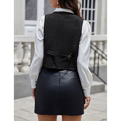 Women's Waistcoat Button Vintage Vest Regular Fitted Fashion Dressy Suit with Pockets