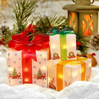 Set of 3 Christmas Lighted Gift Boxes Decorations
