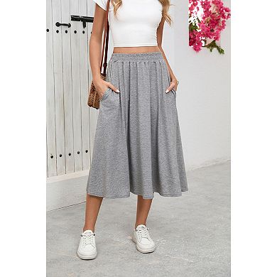 Skirts for Women Midi Length A Line Swing Flowy Skirt with Pockets