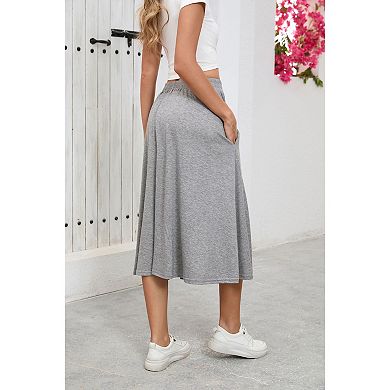 Skirts for Women Midi Length A Line Swing Flowy Skirt with Pockets