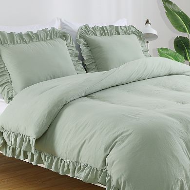 Garvee Ruffled Bedding Set - 3-Piece Duvet Cover with Hidden Closure