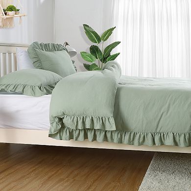 Garvee Ruffled Bedding Set - 3-Piece Duvet Cover with Hidden Closure