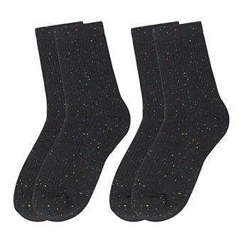 Women's Chic Style Solid Speckled Crew Socks Non Slip Cotton for Casual 2 Pairs 4 Season