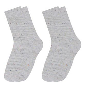 Women's Chic Style Solid Speckled Crew Socks Non Slip Cotton for Casual 2 Pairs 4 Season