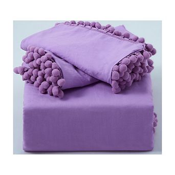 Garvee Quilt Cover 3 pc Set Pom Pom Designs with Secure Ties & Invisible Zipper