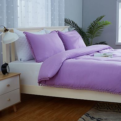 Garvee Quilt Cover 3-Piece Set Pom Pom Designs with Secure Ties & Invisible Zipper