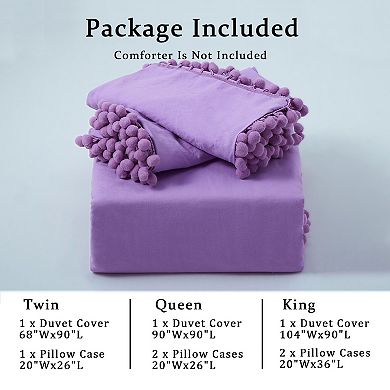 Garvee Quilt Cover 3-Piece Set Pom Pom Designs with Secure Ties & Invisible Zipper
