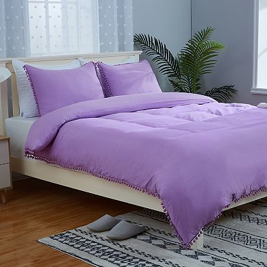 Garvee Quilt Cover 3-Piece Set Pom Pom Designs with Secure Ties & Invisible Zipper
