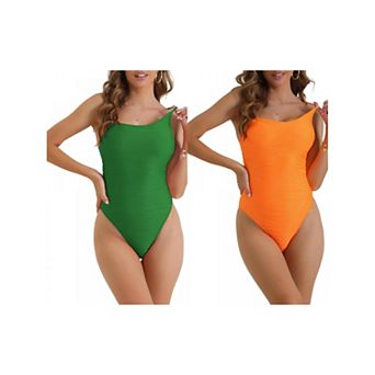 2 Packs Women's Strappy Ribbed Monokini, 1 pc Adjustable Spaghetti Straps Triangle Bottoms Swimwear