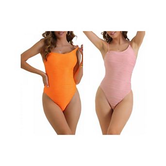 2 Packs Women's Strappy Ribbed Monokini, 1 pc Adjustable Spaghetti Straps Triangle Bottoms Swimwear