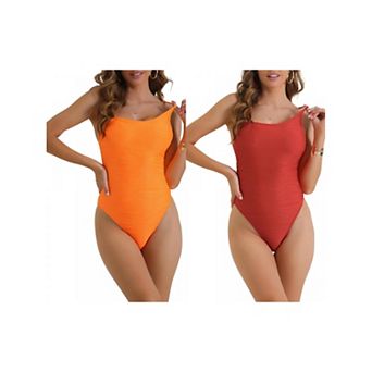 2 Packs Women's Strappy Ribbed Monokini, 1 pc Adjustable Spaghetti Straps Triangle Bottoms Swimwear