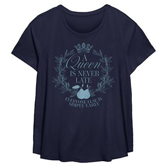 Disney's Plus Size Missy A Queen Is Never Late Short Sleeve Scoop Hem Flow Tee