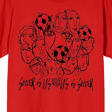 Men's USSF USA Logo Line Art of Faces & Soccer Balls Graphic Tee