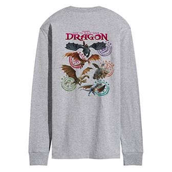 Men's How To Train Your Dragon Grid Long Sleeve Graphic Tee