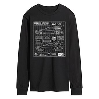 Men's Back To The Future DeLorean Schematic Long Sleeve Graphic Tee
